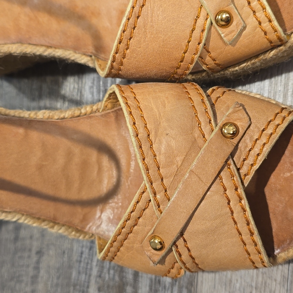 Apepazza Tan Suede Espadrilles Leather Wedge Sandals Size 8.5 - Picture 10 of 13